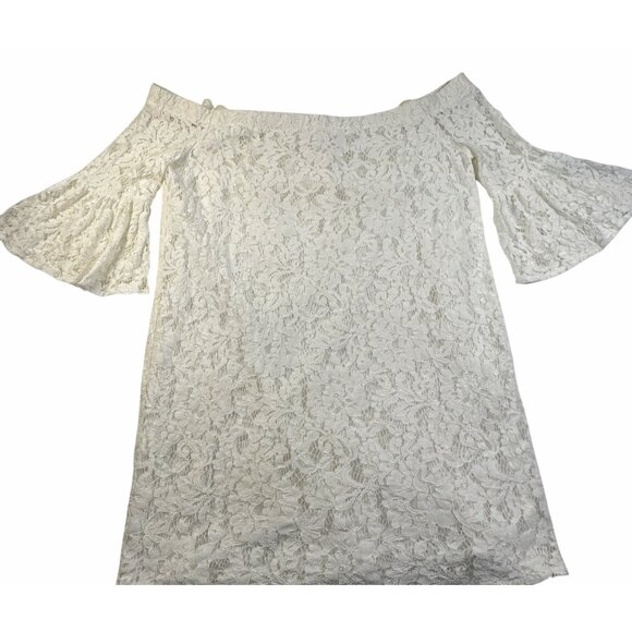 Eye Of The Neddle Womens Off Shoulder Dress Ivory Sz M/L Feminine Whismsical - Picture 10 of 16